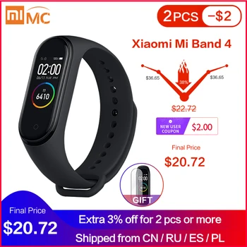 

In Stock Xiaomi Mi Band 4 Smart Miband 3 Color AMOLED Screen Bracelet Heart Rate Fitness Tracker Bluetooth5.0 Waterproof Miband4