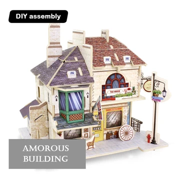 

DIY wooden cabin Assembling small house model toys World style architectural model Manual 3D model puzzle Model assembly kit