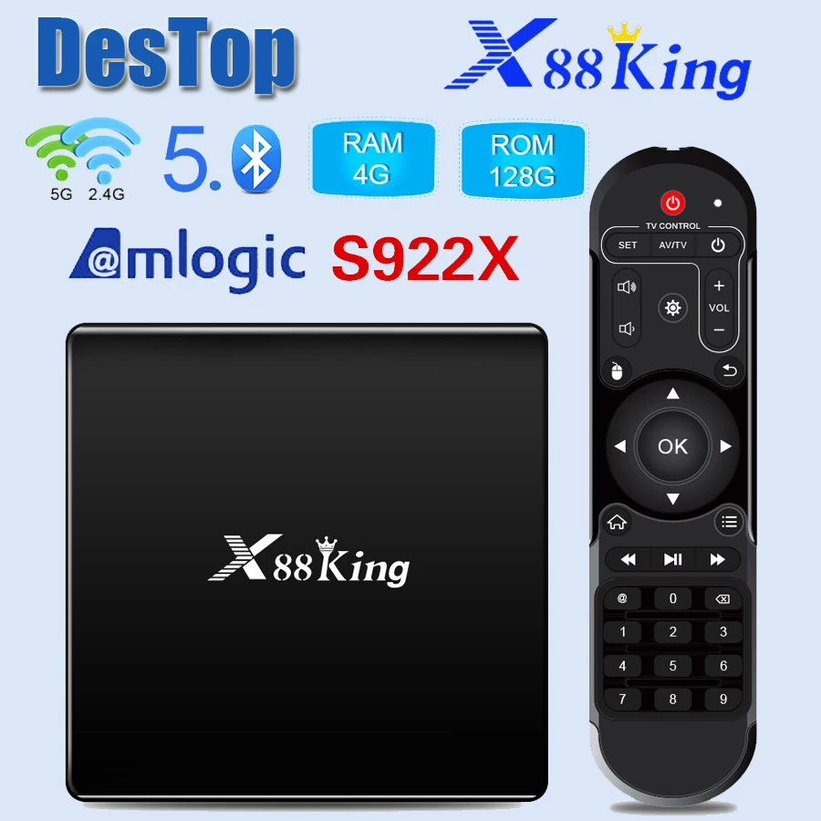 X88 King Android 9,0 ТВ приставка S922X шестиядерный Mali-G52 MP6 LPDDR4 4 Гб 128 ГБ телеприставка двойной Wifi Bluetooth 5,0 1000M LAN плеер