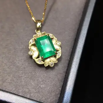 

Fine Jewelry Real Pure 18K Yellow Gold AU750 Natural Green Emerald 2.22ct Gemstones Pendants for Women Fine Necklace