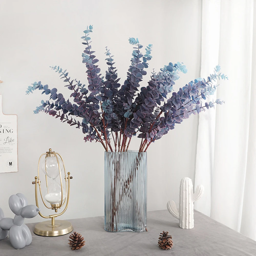 

3 Twigs Artificial Plants Plastic Eucalyptus Leaves Tree Branch Foliage For Wedding Party Supplies Home Decor