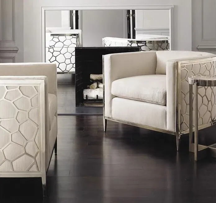 

ChinaFurniture processing and production factory modern light luxury fabric single sofa with stainless steel foot