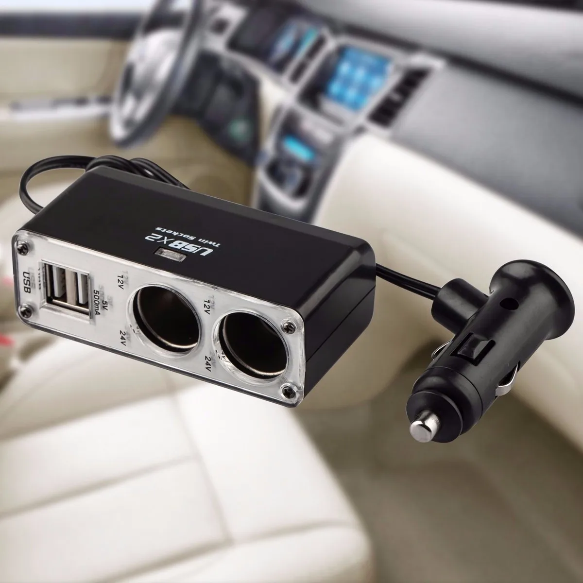 Auzan DC 12-24 в гнездо прикуривателя USB 2 порта 2 способа автомобильного питания прикуривателя разъем сплиттер адаптер зарядное устройство Черный