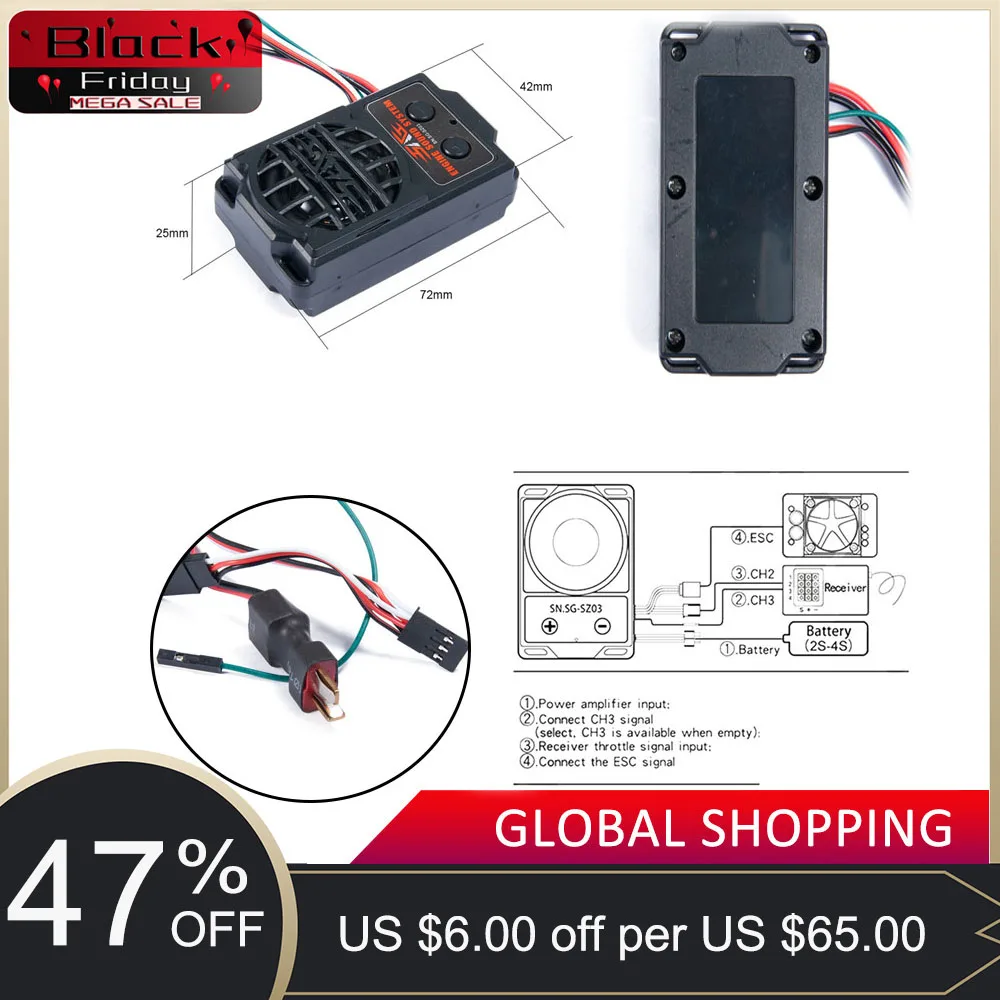 

Engine Sound Simulator 5 Styles Sound Mode 72x42x25mm RC Car Engine Sound for 1/10 RC Model Car Crawler Truck On Road