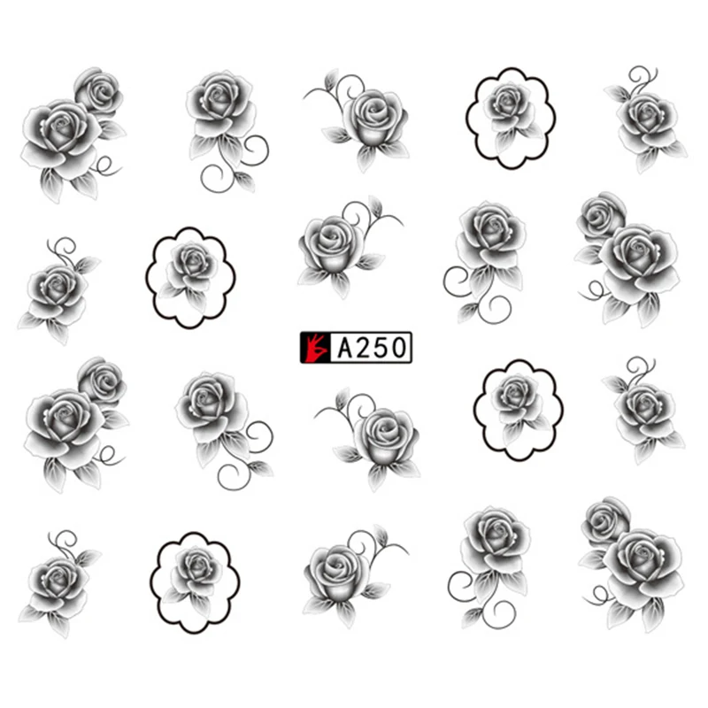 GAM-BELLE 1 шт 12 видов дизайна ногтей черная наклейка переводная наклейка DIY цветок Роза слайдер обертывания ногтей бумага украшения Маникюр - Цвет: A250