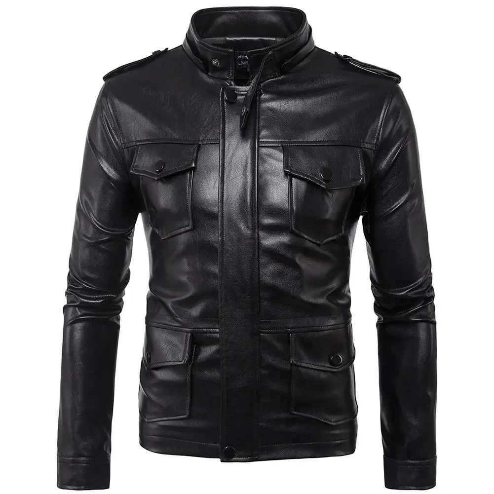 Men Faux Leather Black Motorcycle Leather Jacket Detachable Hooded Coat Fit Hoody Style Waterproof Men Tops For Autumn Winter