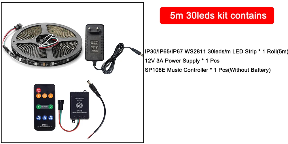 5 м WS2811 цифровая светодиодная лента 12 в цвет мечты 30 светодиодный s/60 светодиодный s RGB Светодиодные полосы света набор с музыкальным контроллером пульт дистанционного питания адаптер