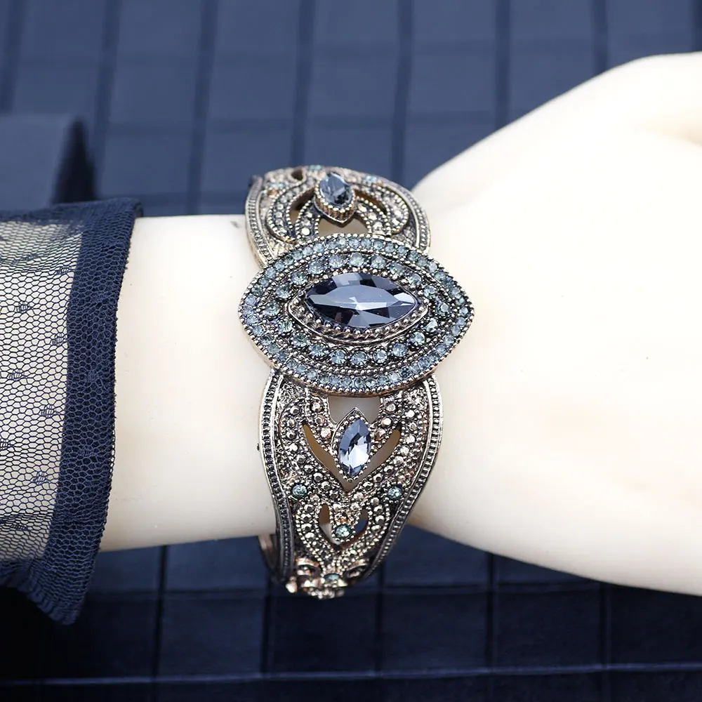 SUNSPICEMS Винтаж Серый Кристалл браслет для женщин античное золото цвет стразы браслеты с подвесками турецкий Birdal ювелирные изделия подарок