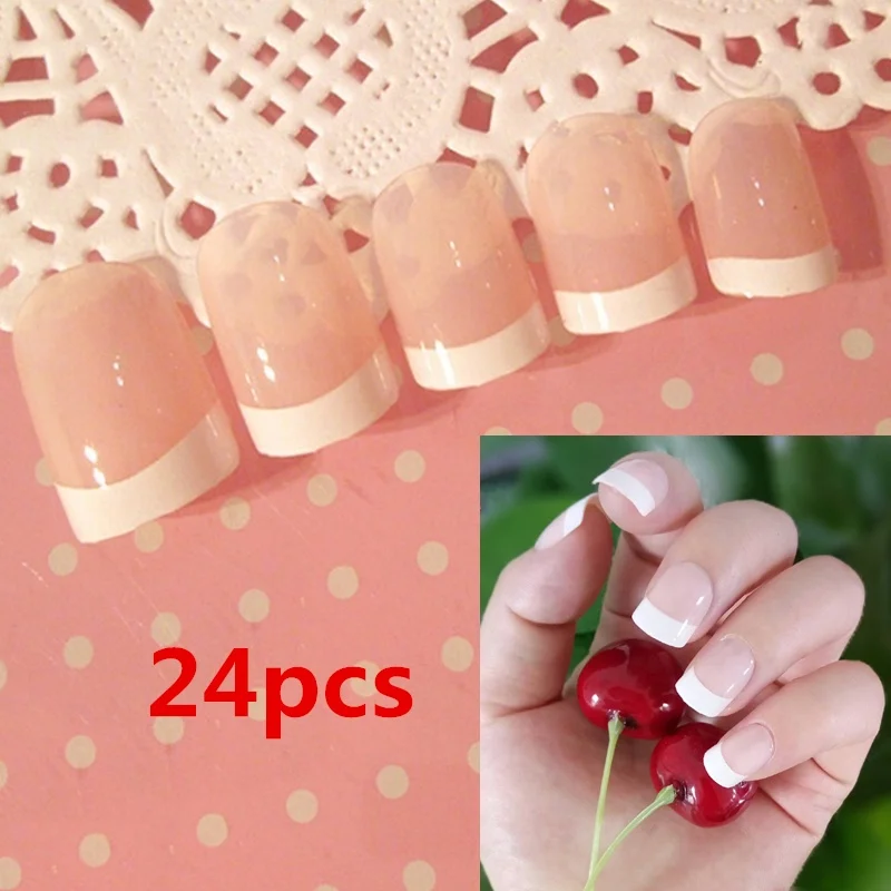 

24Pcs Natural Short False Nails Acrylic Classical Full Cover Artificial for Home Office faux ongles