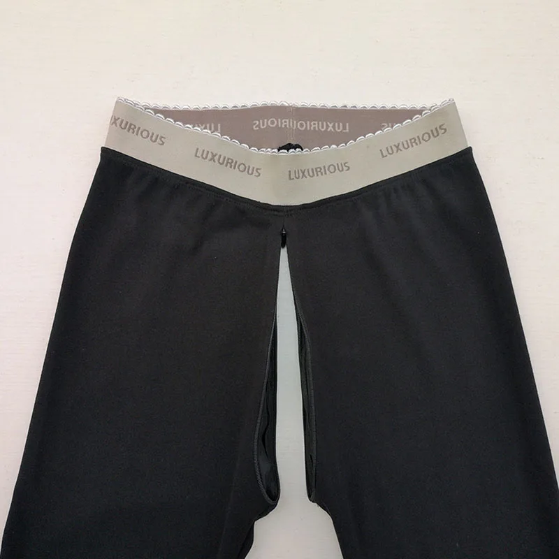 4 Seasons Woman Sexy Legging Trousers Outdoor Sex in Car Sexual Open Crotch Zip Fastener Warm Plush Winter Yoga Pants Sport 6