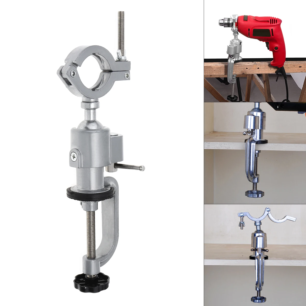 360 Degree  Rotating Table Vise Multifunctional Aluminium Alloy Swivel Bench Vise Clamp Electric Drill Stand Rotating Tool bench dogs mft workbench peg brake stainless steel stop clamp 19mm 20mm positioning planing plug shop essential woodworking tool