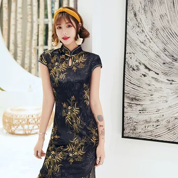 

Plus Size 4XL Women Oriental Retro Cheongsam Dress Summer Rayon Elegant Evening Dress Vintage Chinese Robe Costume Slim Qipao