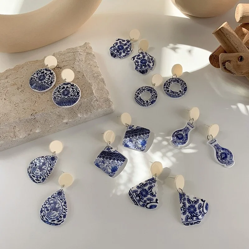 Origin Summer Cyan blue Porcelain Geometric Dangle Earring for Women