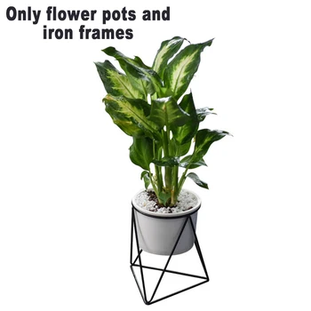 

Balcony Ceramic Table Nordic Style With Plant Stand Display Rack Office Flower Pot Set Home Decor Indoor Outdoor Geometric
