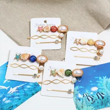 Бохо для волос, ювелирные изделия для женщин, заколки, палочка, большая ракушка, морская звезда, золотые шпильки, имитация жемчуга, заколка для волос, богемные винтажные аксессуары