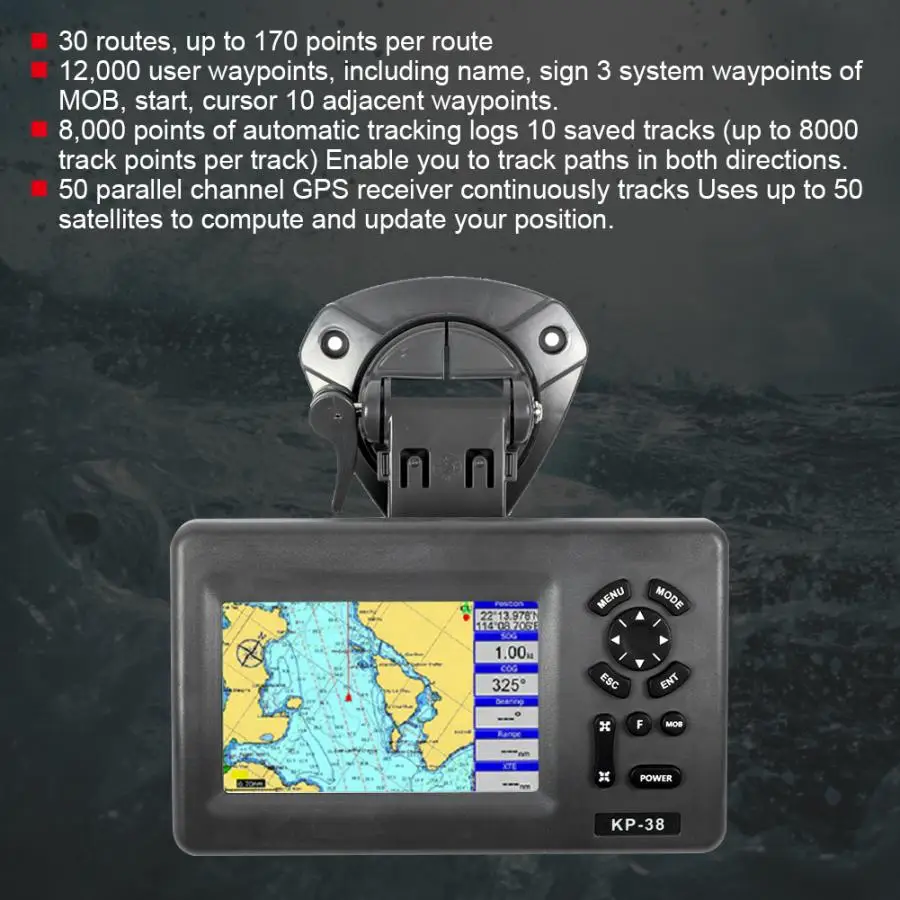 KP-38 5-inch Marine GPS Plotter Colorful LCD IPX5 Waterproof Marine Chart Plotter Satellite Navigator Boat GPS Navigation