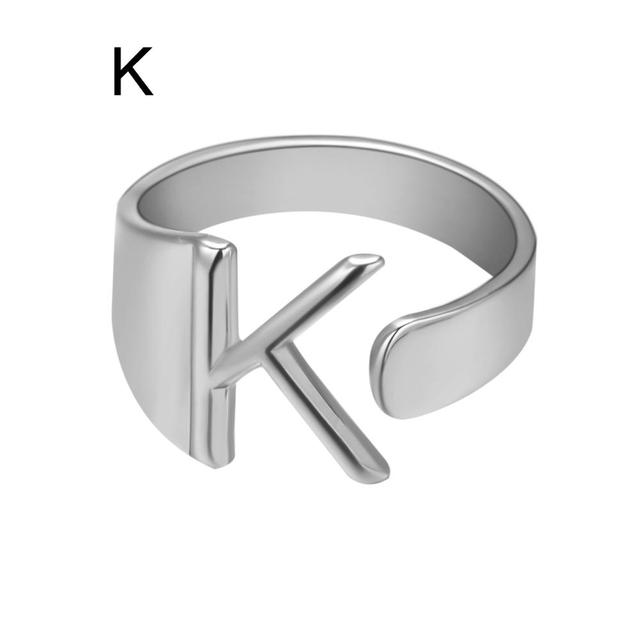 Wide Hollow A-Z Letter 3Colors Metal Adjustable Opening Ring Initials Name Alphabet Female Party Fashion Jewelry