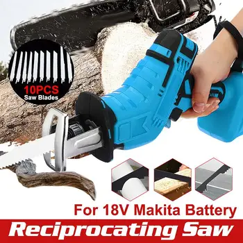 

18V Blue Electric Saw Cordless Reciprocating Saw with 10pcs Cutters Blades Metal Wood Cutting Tool Machine for Makita Battery