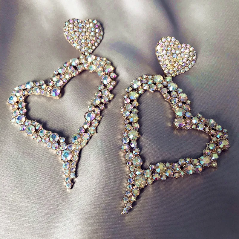 Bling AB Цвет Стразы кулон с большим сердцем Женские Висячие серьги аксессуары модные свадебные массивные серьги ювелирные изделия