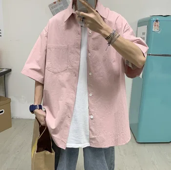 

2020 Summer New Youth Popular Men's Loose Solid Color Single-breasted Short-sleeved Shirt Fashion Casual Wild Shirt Jacket
