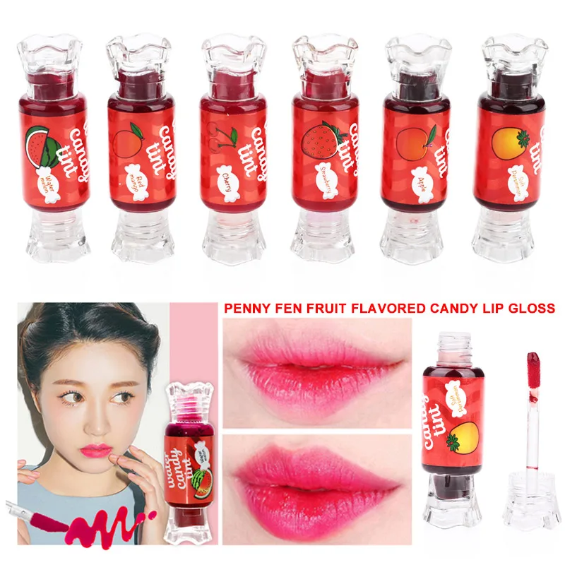 

Long Lasting Lipgloss Waterproof Candy Dyeing Liquid Lip Tint Lip Gloss with Fruits Flavour Lip Blam Moisturizer Lipstick
