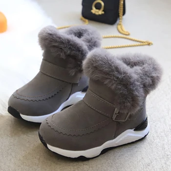 

Boy Girl Winter Plush Snow Boots Hook Keep Warm Kids Mid Calf New Unisex Slip On Flat Boots Round Toe