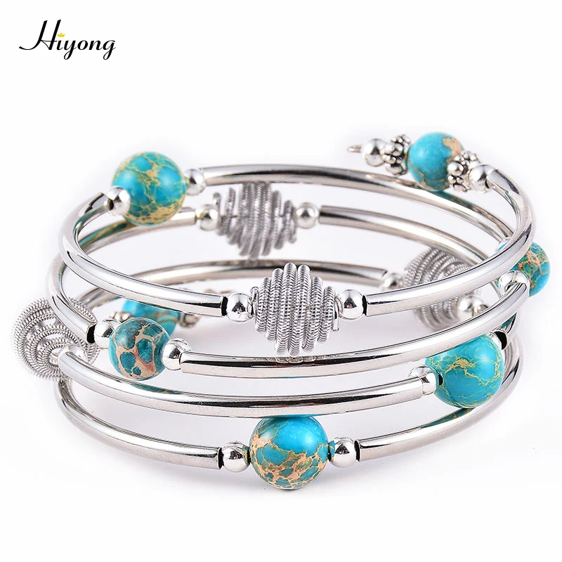 Multilayer Bracelet Модный браслет для женщин, многослойный натуральный камень, бусины, браслет из тигрового глаза, каменные браслеты, браслет для йоги, подарок для матери - Окраска металла: Multilayer Bracelet