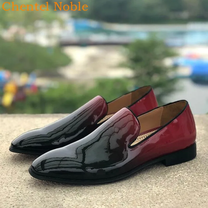 Роскошный бренд Chentel классические модные градиентные Мужские модельные туфли из лакированной кожи без шнуровки, мужские лоферы для банка Большие размеры