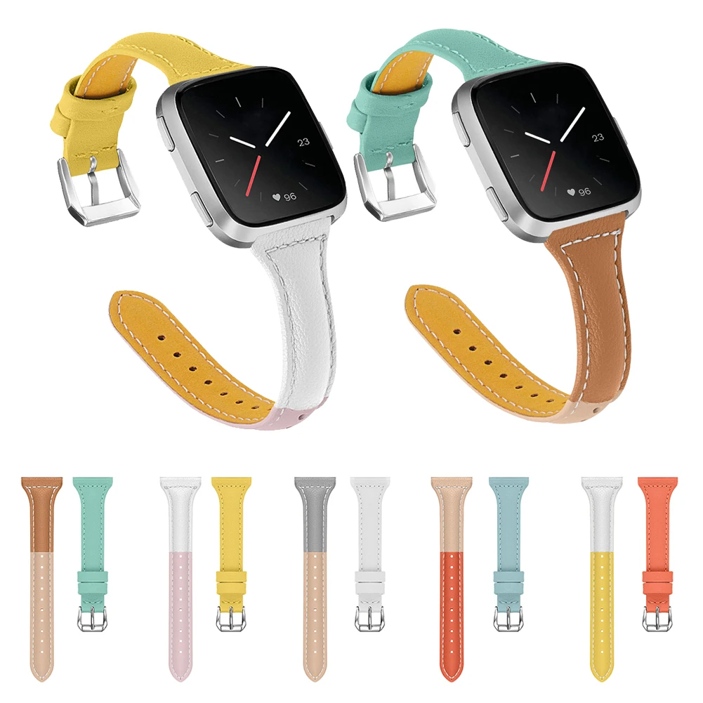 Мода 3 цвета лоскутное Т-образный кожаный женский умный ремень Браслет для Fitbit Versa Смарт часы ремень для женщин и банд 2
