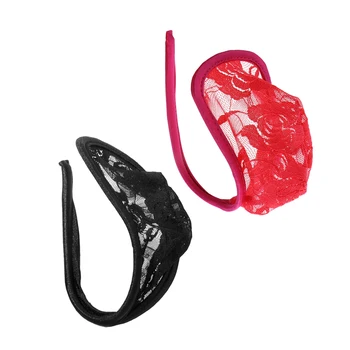 

2x Men Sheer Mesh Lace C String Thong Invisible Underwear Panties Black+Pink