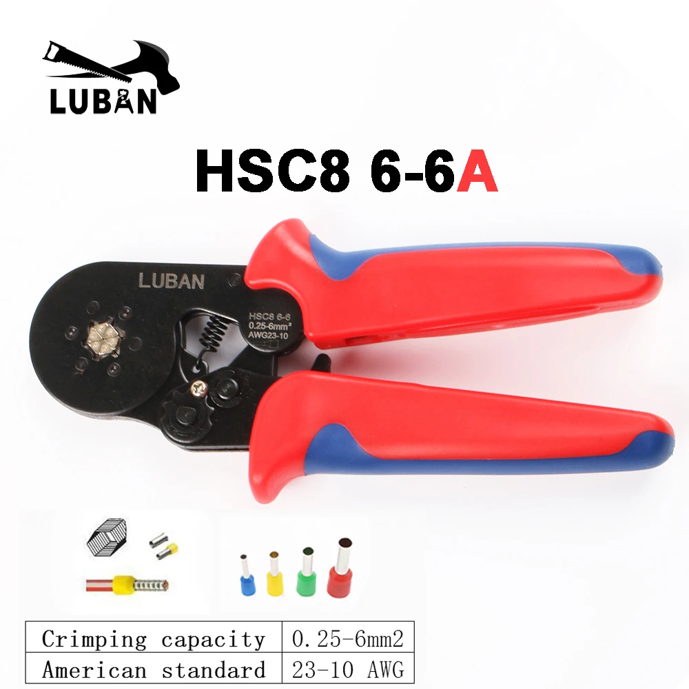 HSC8 6-6A LUBAN Инструменты HSC8 6-4 HSC8 6-6 саморегулируемые плоскогубцы мини-типа 0,25-6мм2 плоскогубцы ручные инструменты клеммы 16-4 - Цвет: HSC8 6-6A LUBAN
