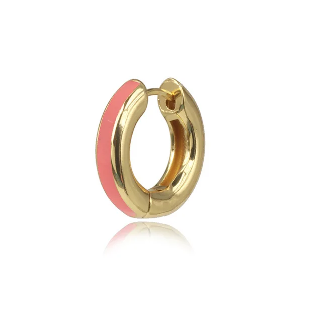 Newest Trendy Ear Hoops Earrings for Women Luxury Enamel Small Circle Round Huggie Earrings Maxi Gold Brincos Jewelry Gifts - Окраска металла: 1pcs Orange