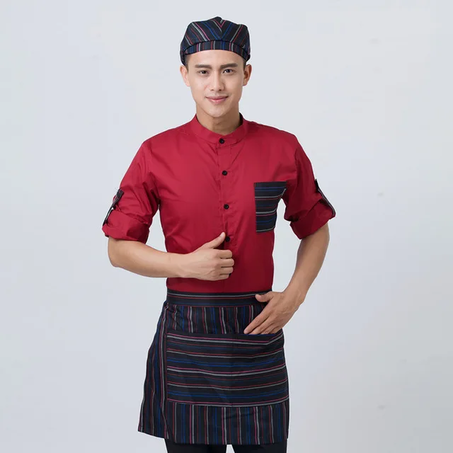 long sleeve Полный комплект форма для официантов ресторана шляпа+ рубашка+ фартук Кофе магазин Униформа официантки Для мужчин одежда повара отеля пекарня, Повседневная обувь - Цвет: long sleeve