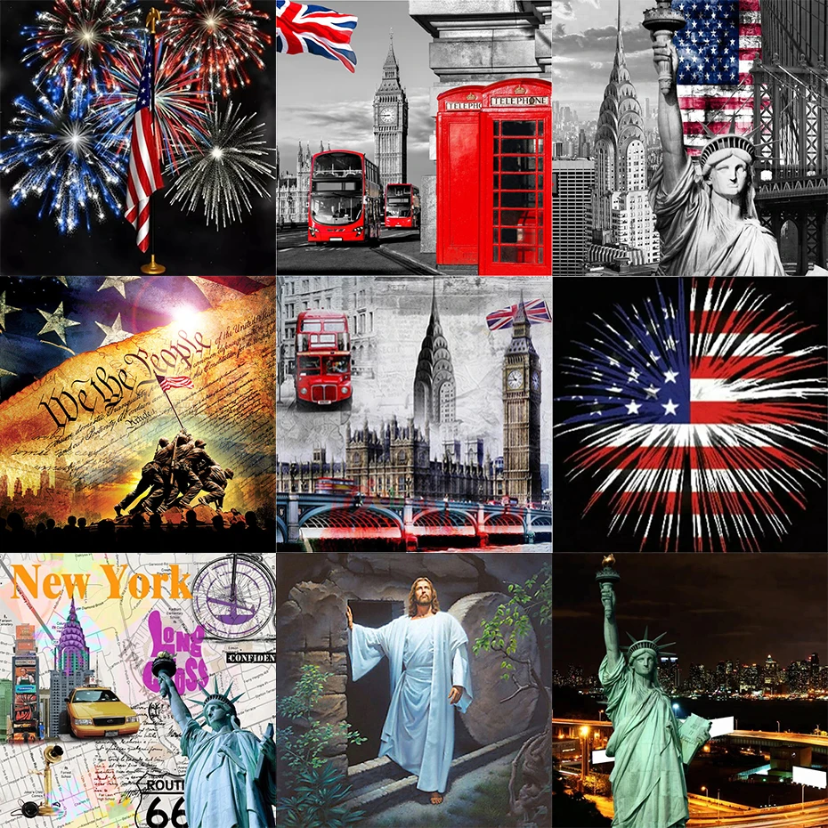 

AMTMBS "National Flag" "Flag Fireworks" Oil Painting By Numbers For Adults Paint By Numbers Canvas Painting DIY Halloween Decor