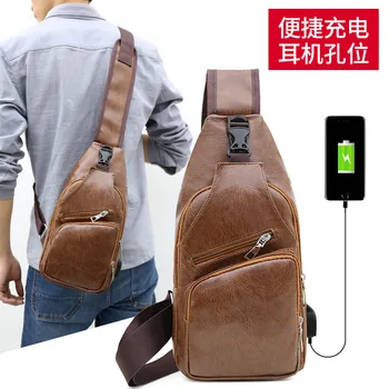 

Newhotstacy Bag 091019 men's USB charging chest bag retro Pu single shoulder outdoor cycling inclined bag