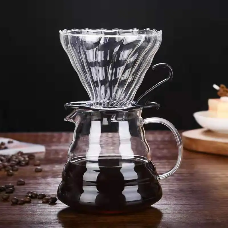 V60 фильтр для кофе стеклянный кофейник 600 мл с крышкой портафильтр постоянный фильтр для кофеварки гейзер капельница капельная чайник espress - Цвет: transparent 600ml