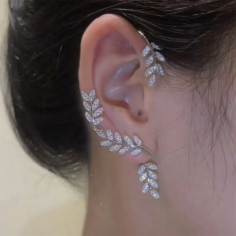 Leaves Zircon Butterfly Ear Clip for Women Girls