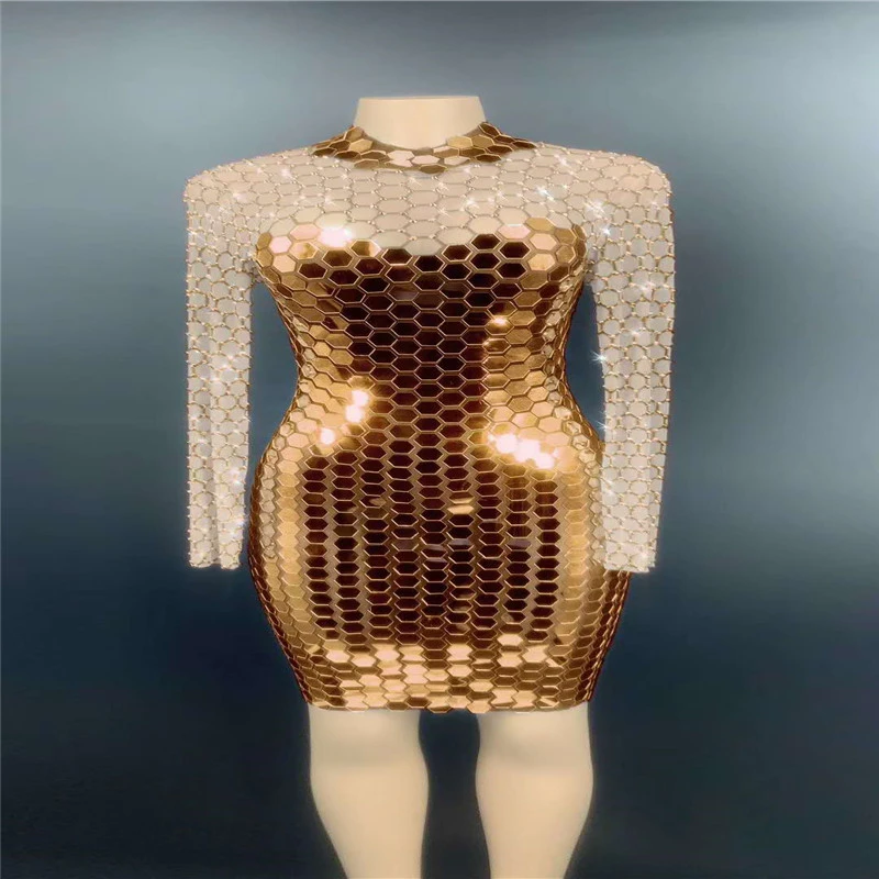 V Silver Mirror Glass Evening Dress Red Rhinestones Stage Costume Mesh Crystal Hip Skirt Pole Dance Wear Drill Outfit Club Dj Glow Party Supplies Aliexpress