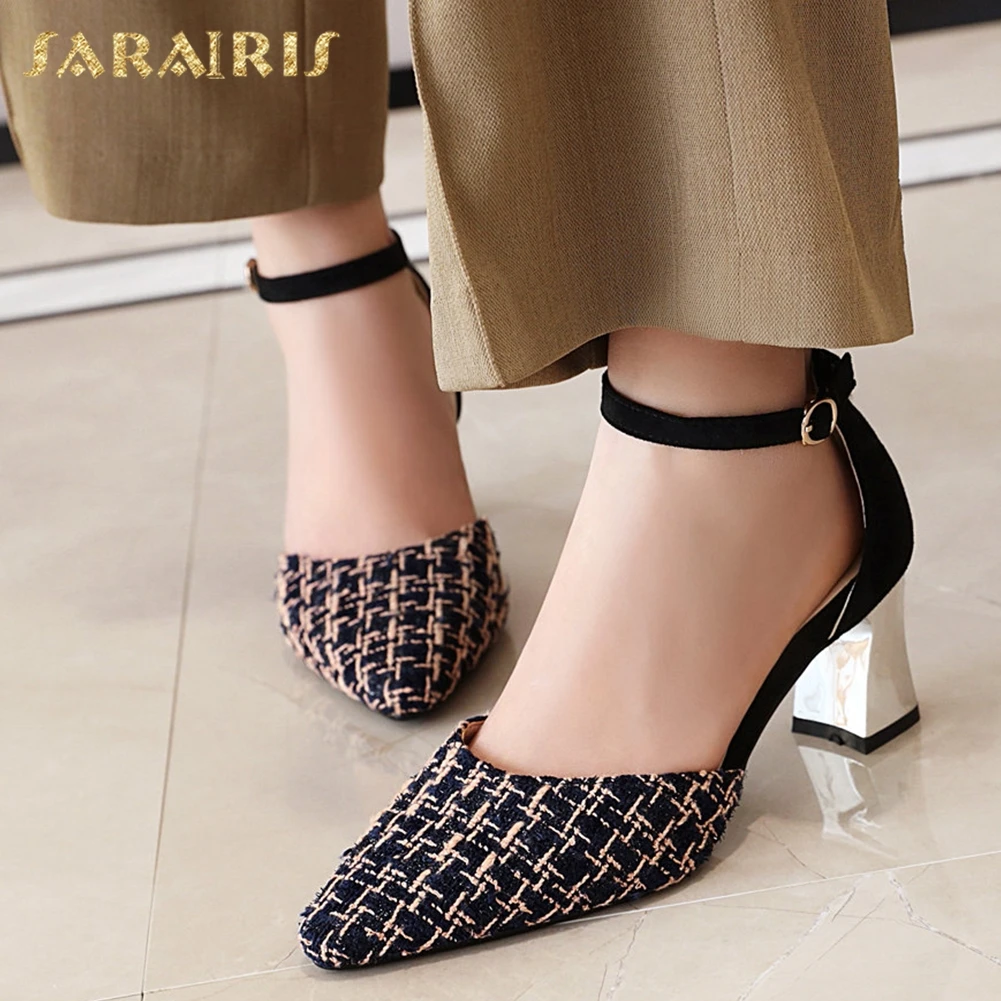 

Sarairis 2020 New Fashion Square Heels Summer Sandals Woman Shoes Buckle Strap Mix Color Hot Shoes Women Sandals Female