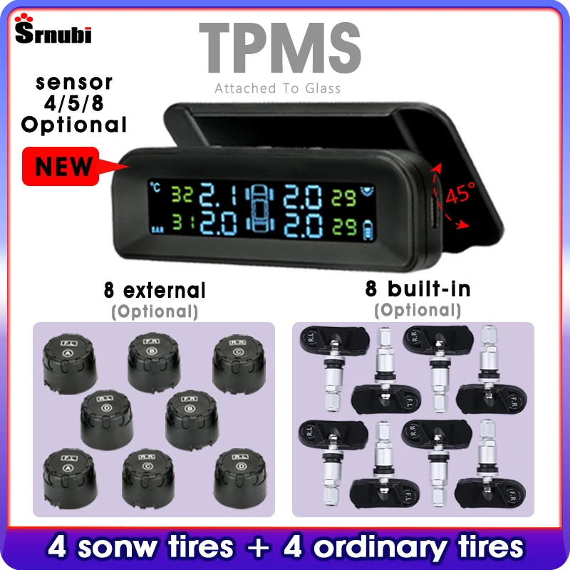 TPMS Original Wireless HD Solar Charge Car Tire Pressure Alarm Monitor System Display Turn On with Vibration with 4 5 8 Sensors