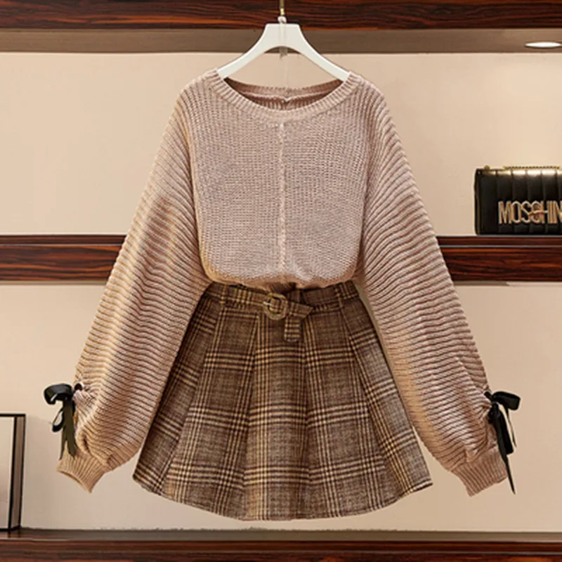 Женский комплект из 2 предметов вязаный Свободный Топ и юбка в Корейском стиле