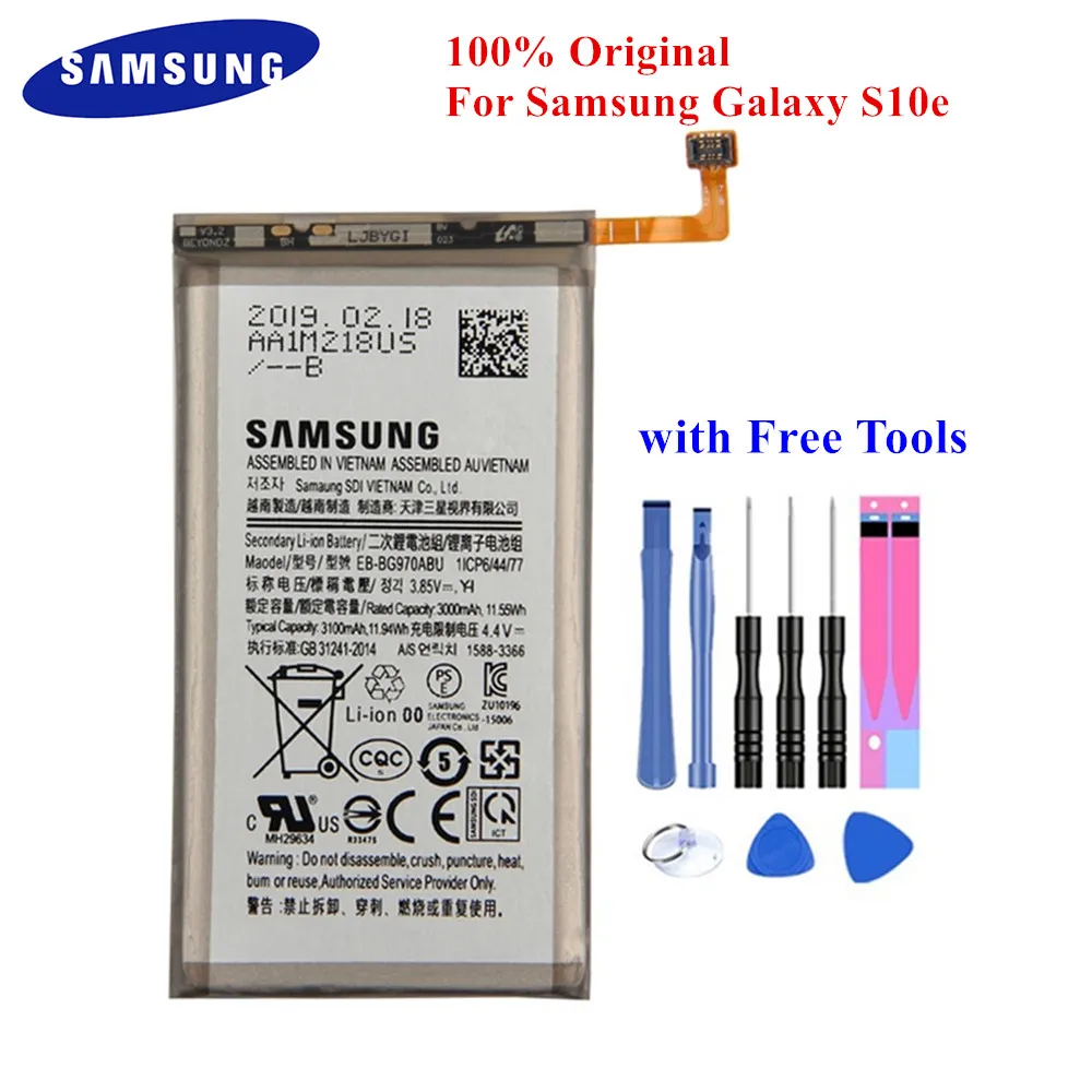 100% Оригинальная Аккумуляторная батарея Φ для Samsung Galaxy S10e S10 E EB BG970ABU/ID G9700 3000/3100mAh