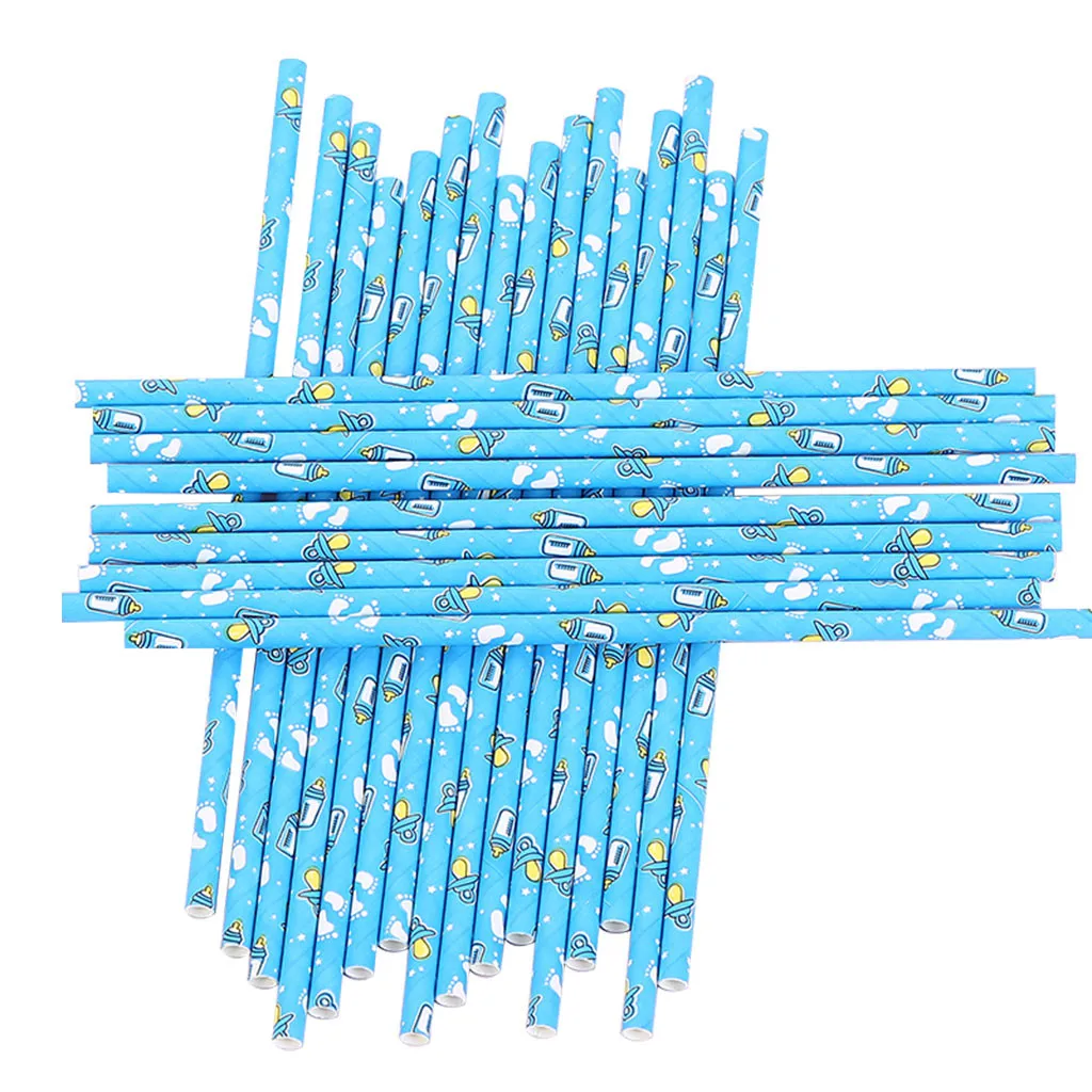 

25pcs Paper Straw Disposable Color Creative Party Juice Milk Tea Long Straw Drink Decorative Green Stripes Unicorn Party Y1