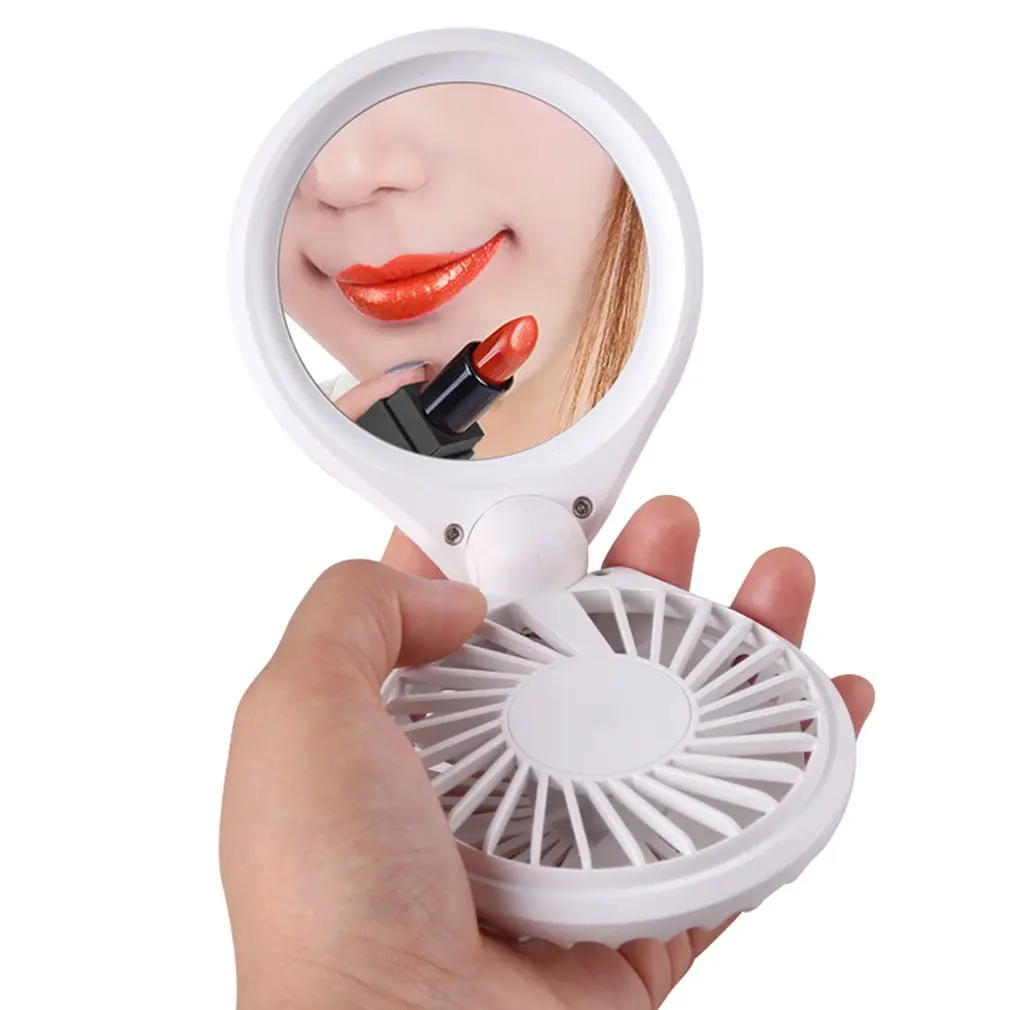 

Portable Makeup Mirror Small Fan Colorful Night Light Hanging Neck Small Electric Fan Compact Makeup Mirror Fan