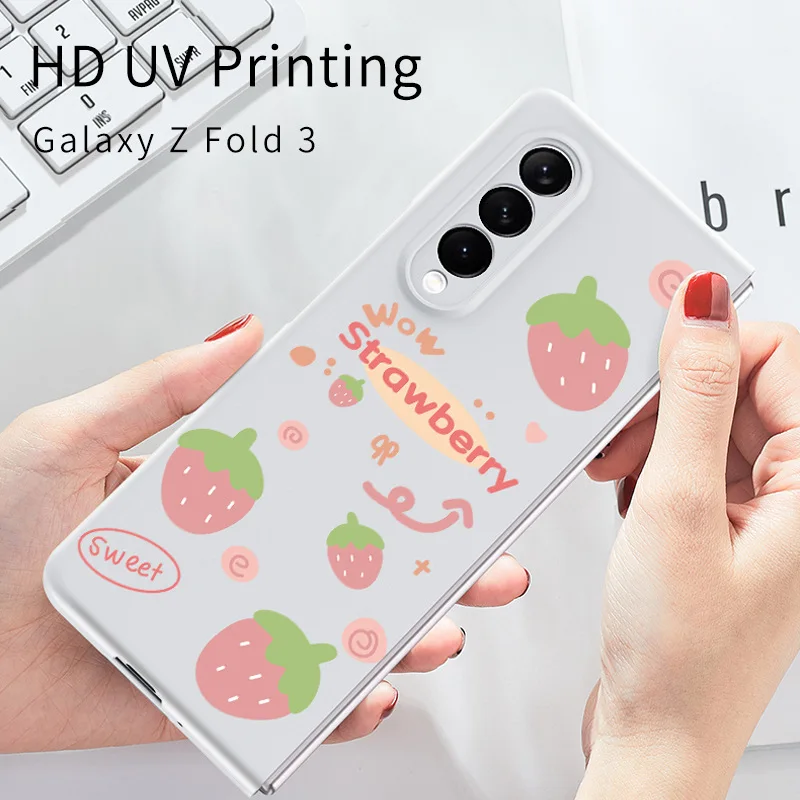 

Luxury Liquid Silicon Case for Samsung Z Fold 3 Cover Cute Strawberry Painted Shockproof Shell Forgalaxy Z Fold 3 Case