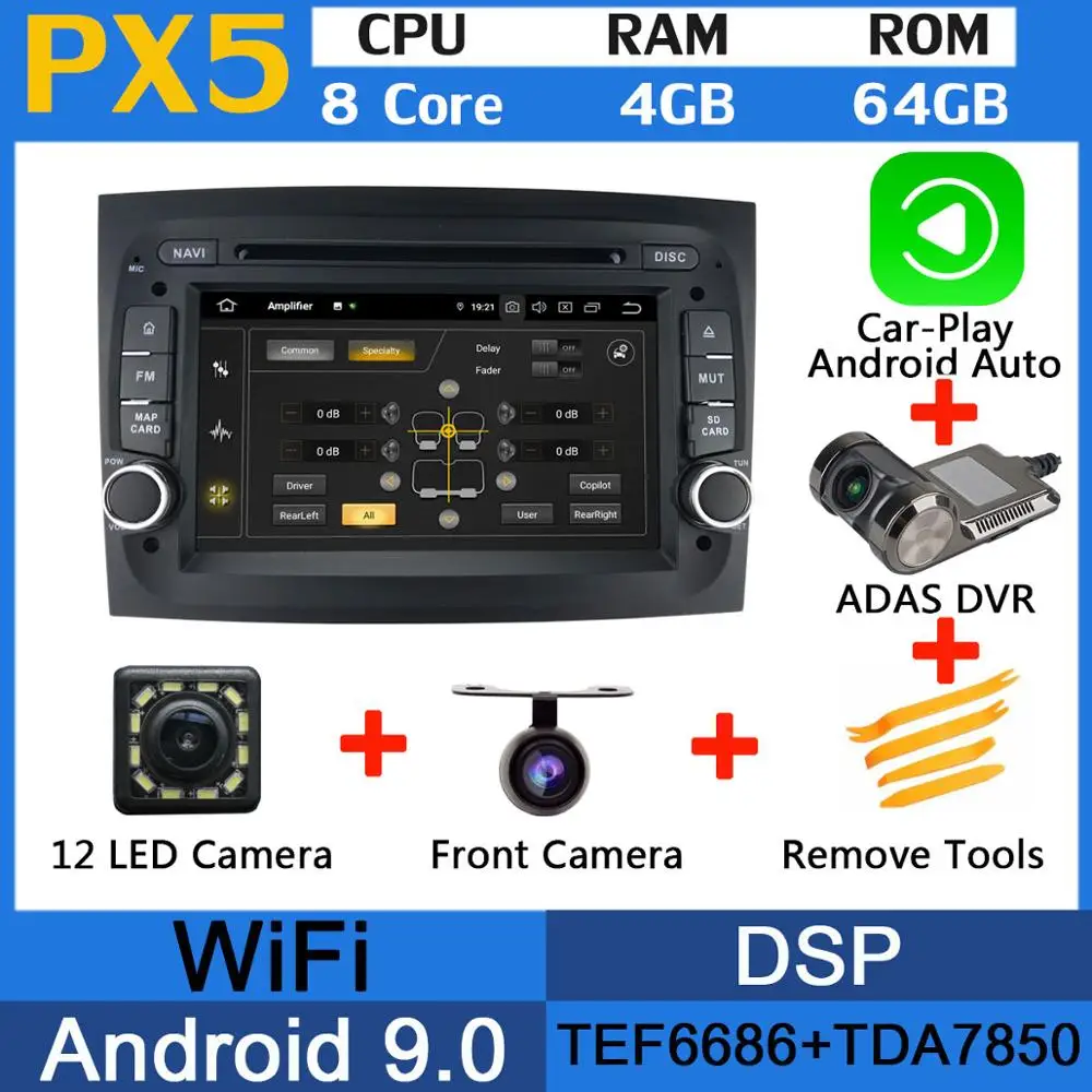 5 USB порт PX6/Восьмиядерный Android 9,0 автомобильный DVD для Fiat Doblo автомобильный Радио gps Мультимедиа Android Авто DSP - Цвет: PX5-Adas-Carplay