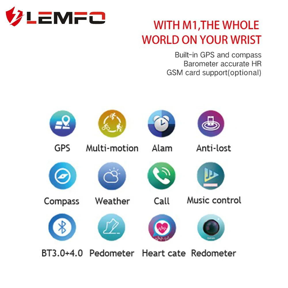 LEMFO Bluetooth Smartwatch gps Компас Барометр спортивные часы фитнес-трекер для измерения сердечного ритма Смарт-часы Android IOS поддержка 320 мАч