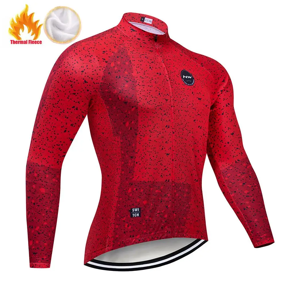 Fleece jersey NW красный Pro зимний теплый Велоспорт Джерси Набор термальная флисовая велосипедная Одежда MTB велосипед велосипедная одежда костюм для мужчин - Цвет: Fleece jersey