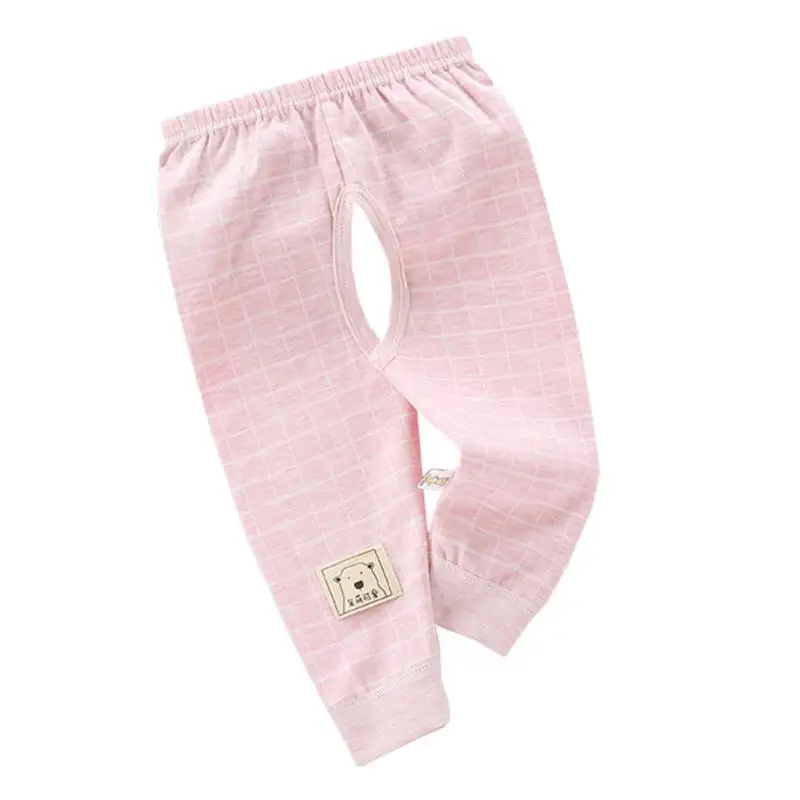 Pink B Теплые хлопковые штаны для новорожденных мальчиков и девочек, удобные штаны с принтом в клетку с открытым шаговым швом, повседневные осенние штаны для отдыха - Цвет: Pink B