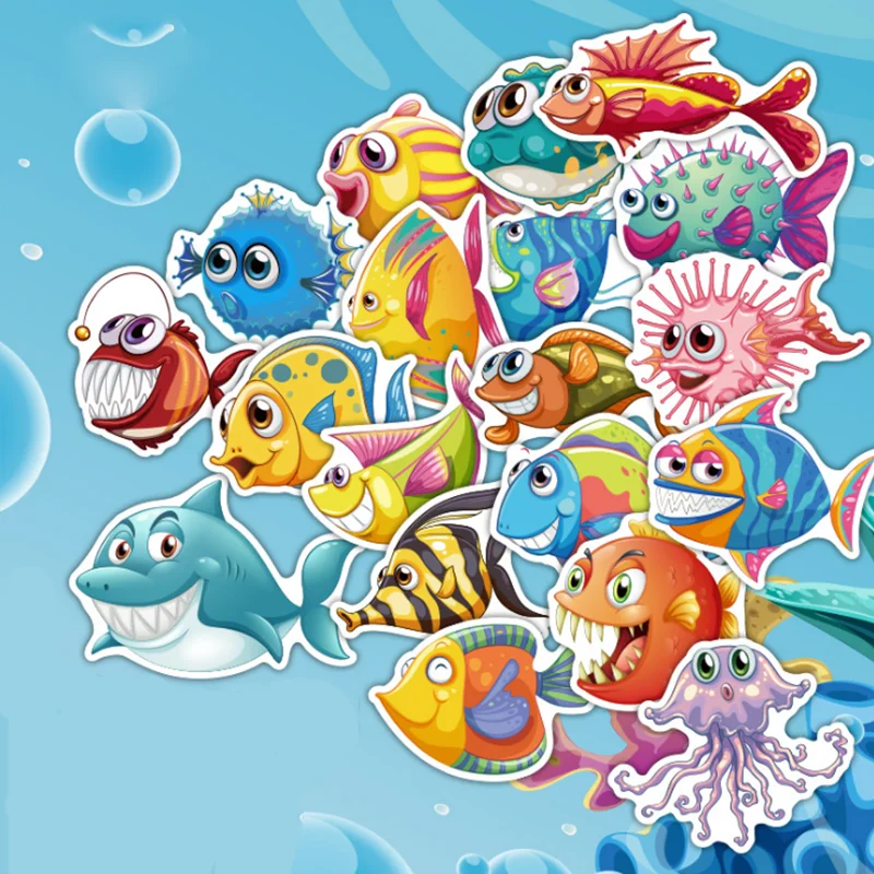 

10/30/50PCS Ocean World Cartoon Fish Computer Waterproof Sticker Graffiti Notebook Suitcase Decoration Toy Children Wholesale